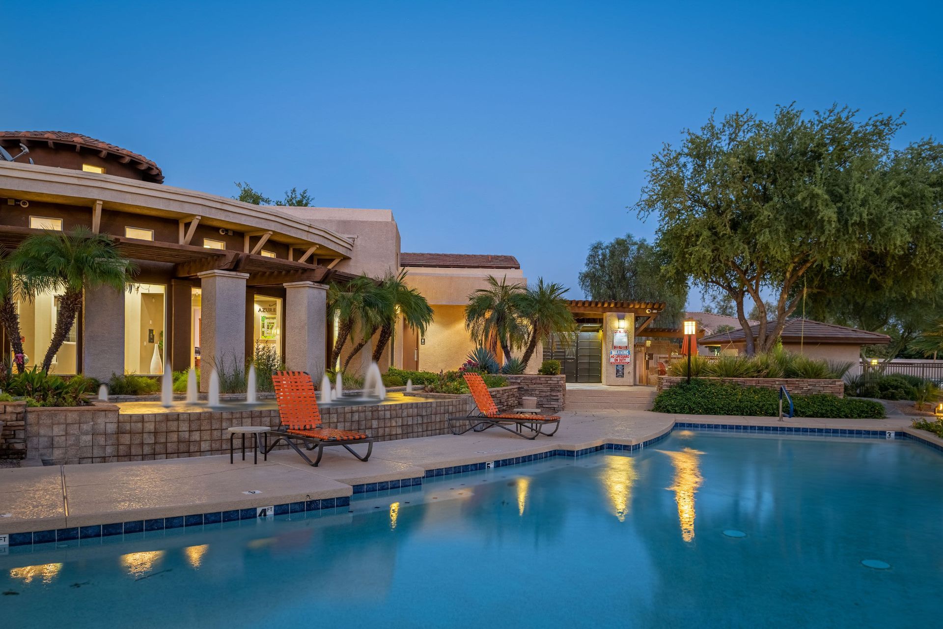 Swimming pool at night at Azure Creek in North Phoenix, AZ.