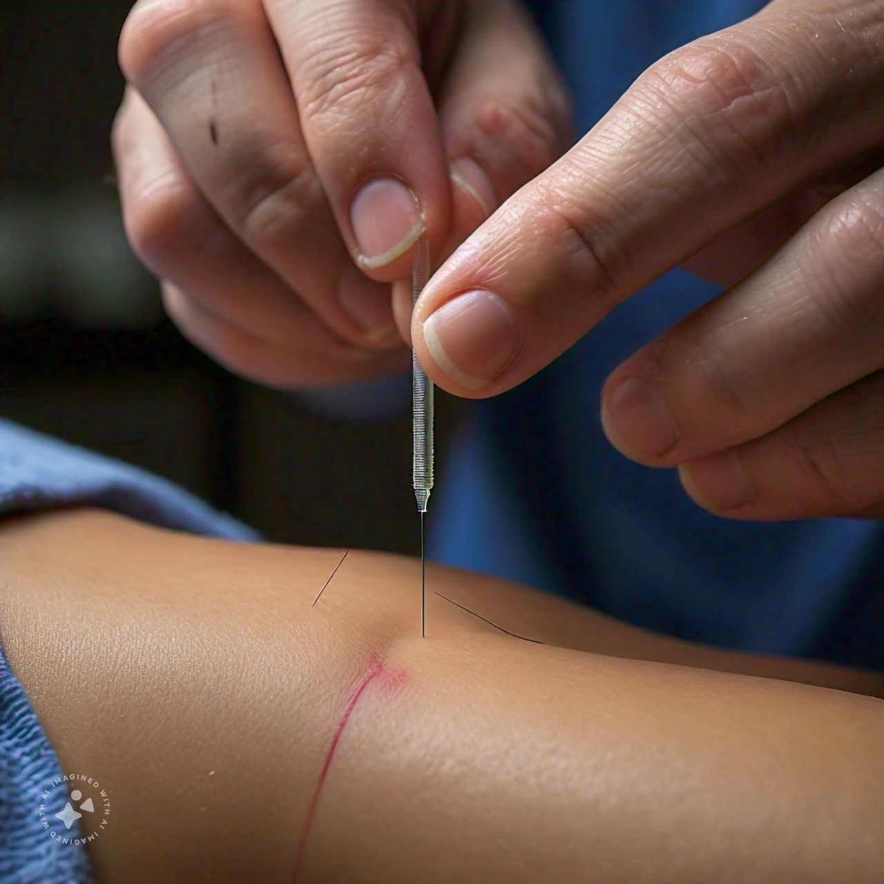 A nurse is helping a young girl stretch her leg on a bed.