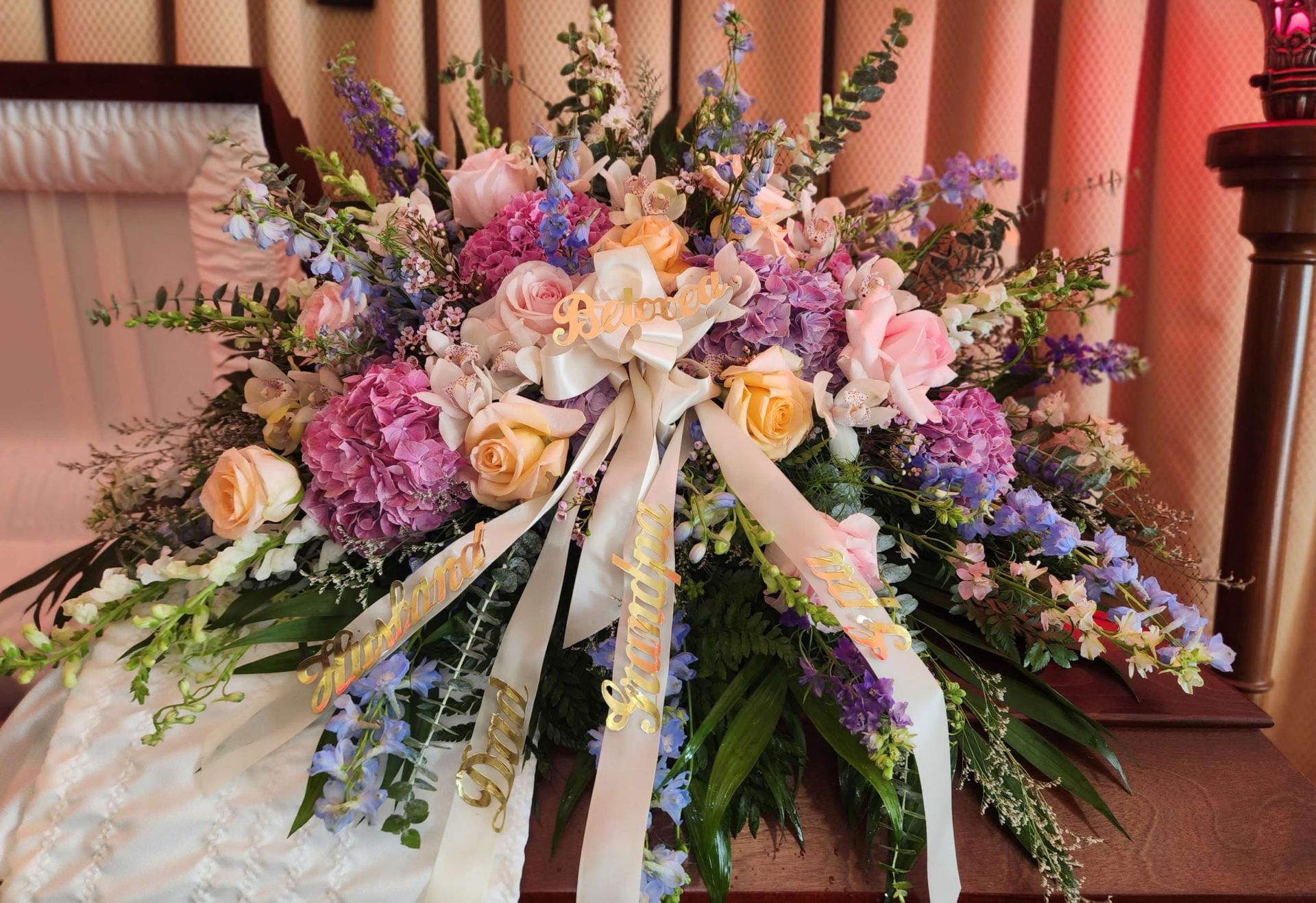 Mauve Pink Peach Casket Spray