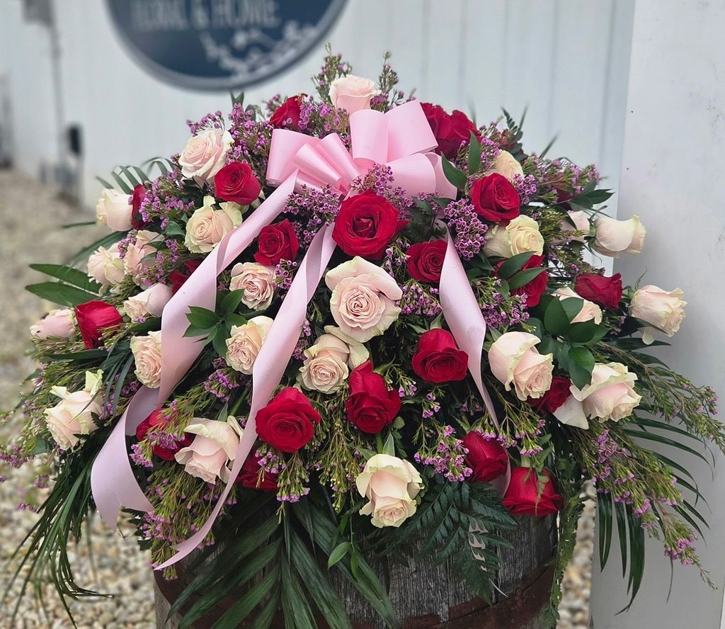 Red and Pink Rose Casket Spray