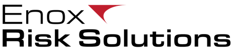 A logo for enox risk solutions with a red arrow