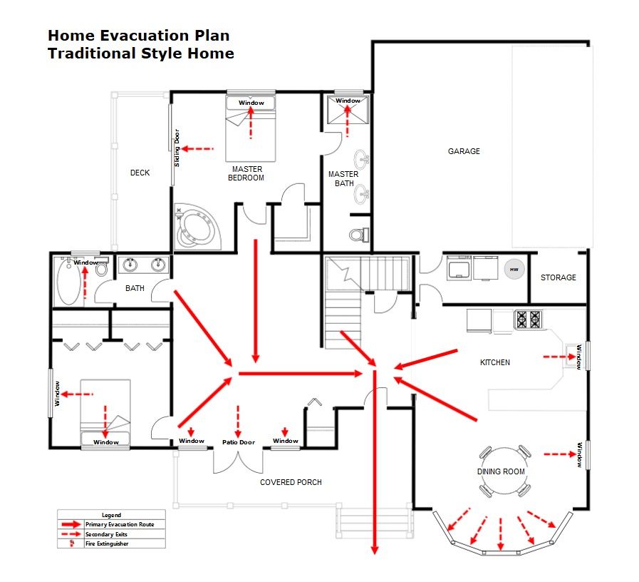 A home evacuation plan for a traditional style home
