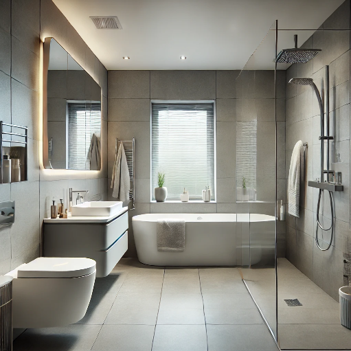 A picture of a tiled bathroom