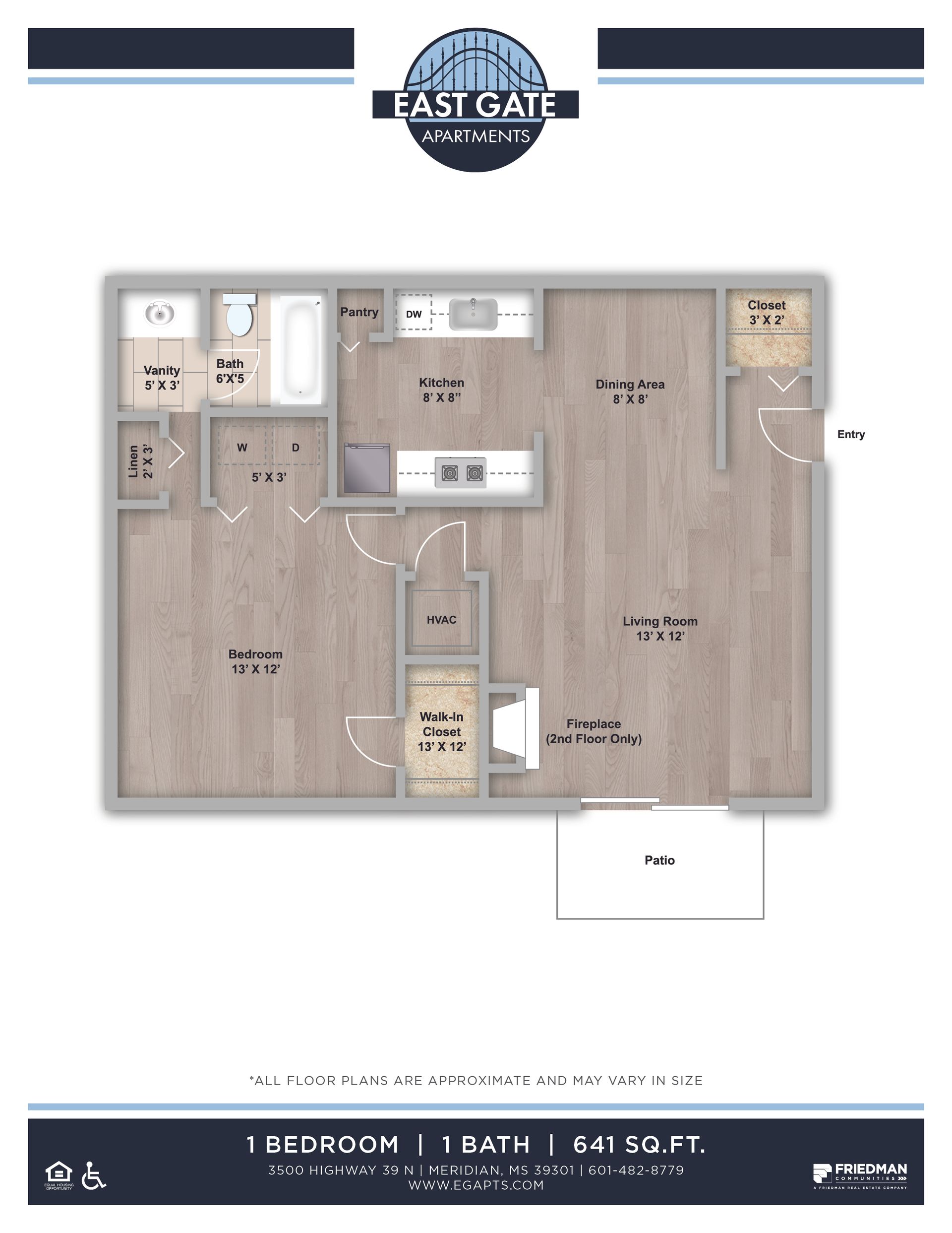 2 Bedroom apartment meridian MS floor plan