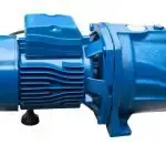 A blue water pump on a white background.