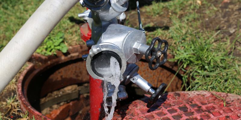 A fire hydrant is connected to a manhole cover.