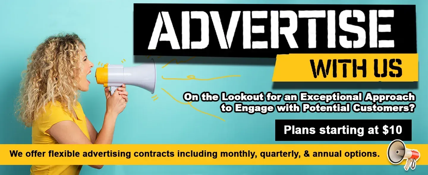 Woman with megaphone promoting advertising plans starting at $10.