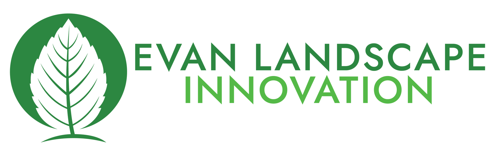 A logo for evan landscape innovation with a butterfly and leaves