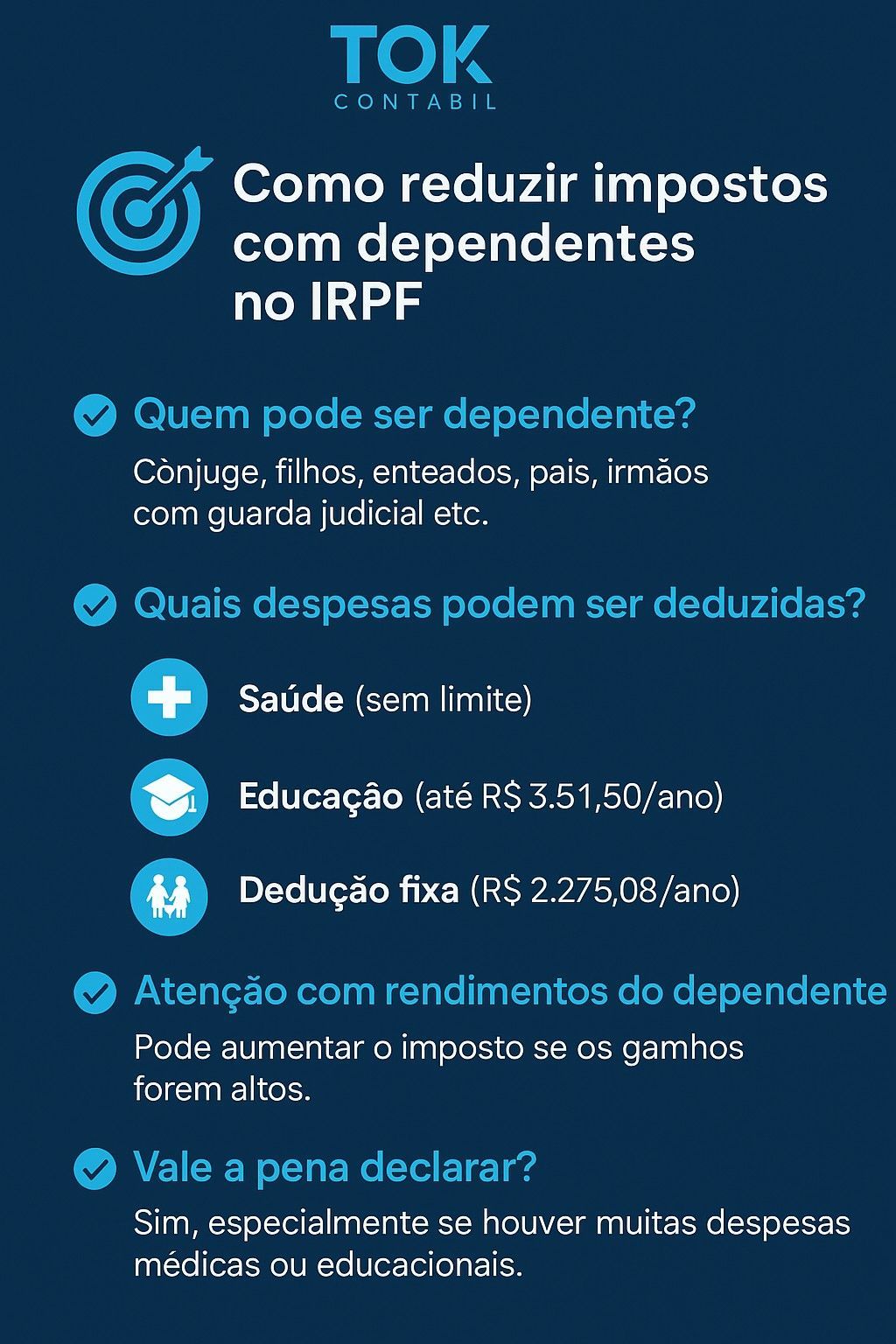 Infográfico: Dedução com dependentes no Imposto de Renda
