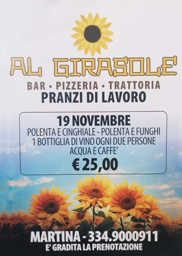 A poster for al girasole bar pizzeria trattoria pranzi di lavoro