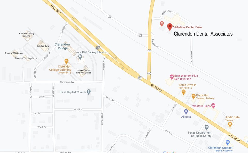 Map of Clarendon, TX showing Clarendon Dental Associates