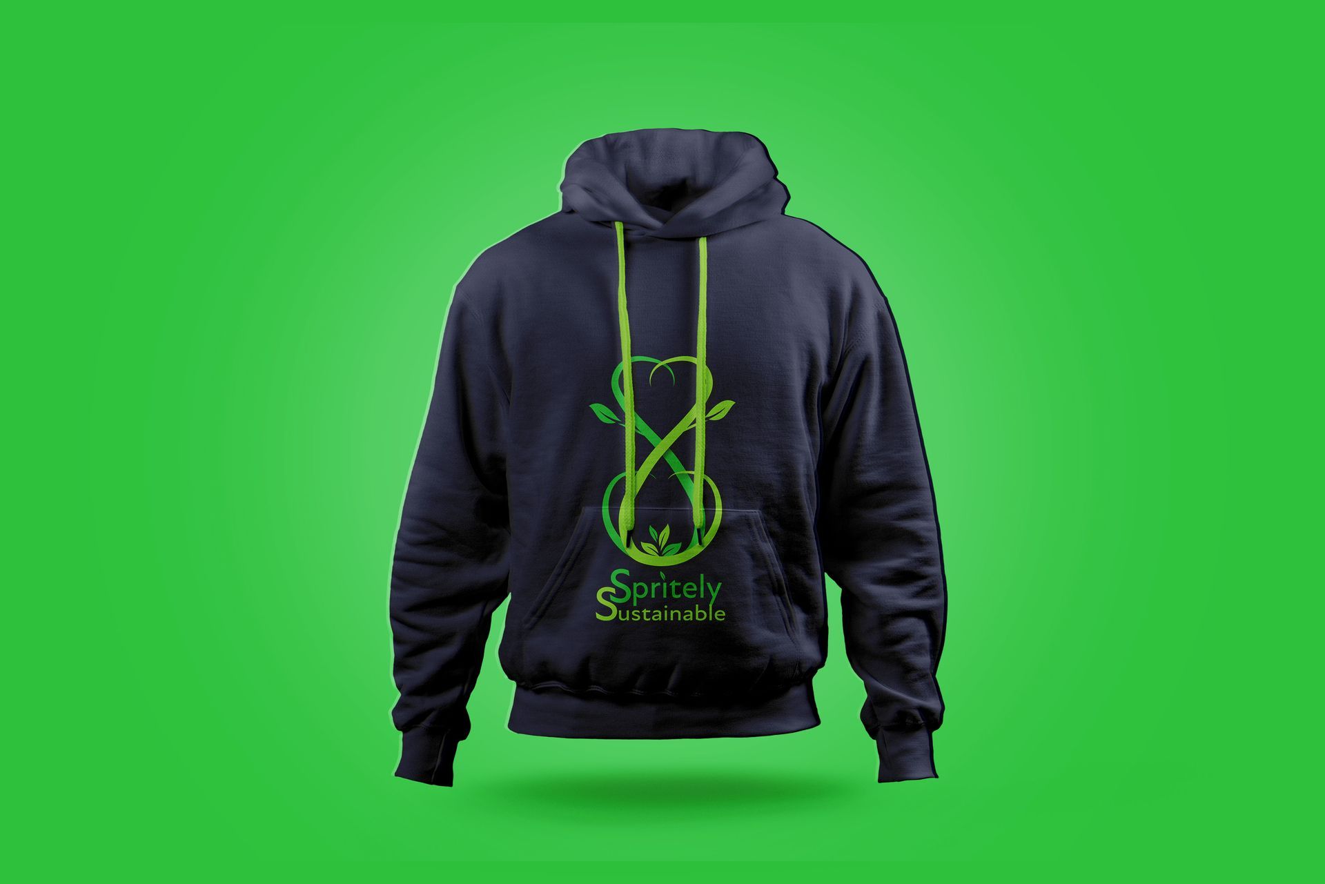 A black hoodie with a green logo on it