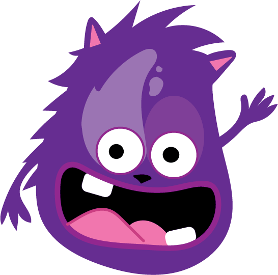 A purple monster with a big mouth and a pink tongue