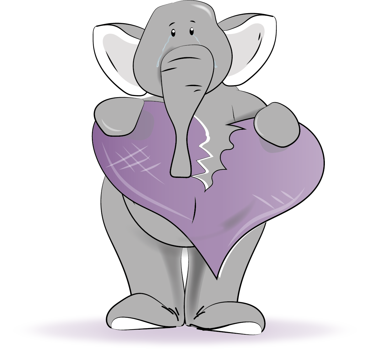 A cartoon elephant is holding a purple heart