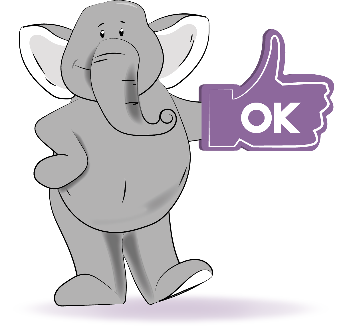 A cartoon elephant is holding an ok sign