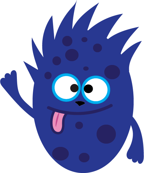 A blue cartoon monster with a pink tongue sticking out