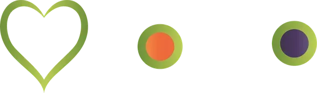 A green heart and three green circles on a white background