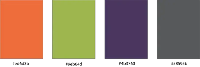 Four different shades of orange , green , purple and gray