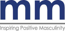 A blue and white logo for mm inspiring positive masculinity
