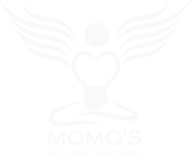 A white logo with a heart and wings on a white background.