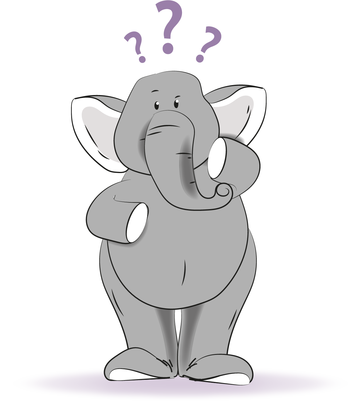 A cartoon elephant with a question mark above its head