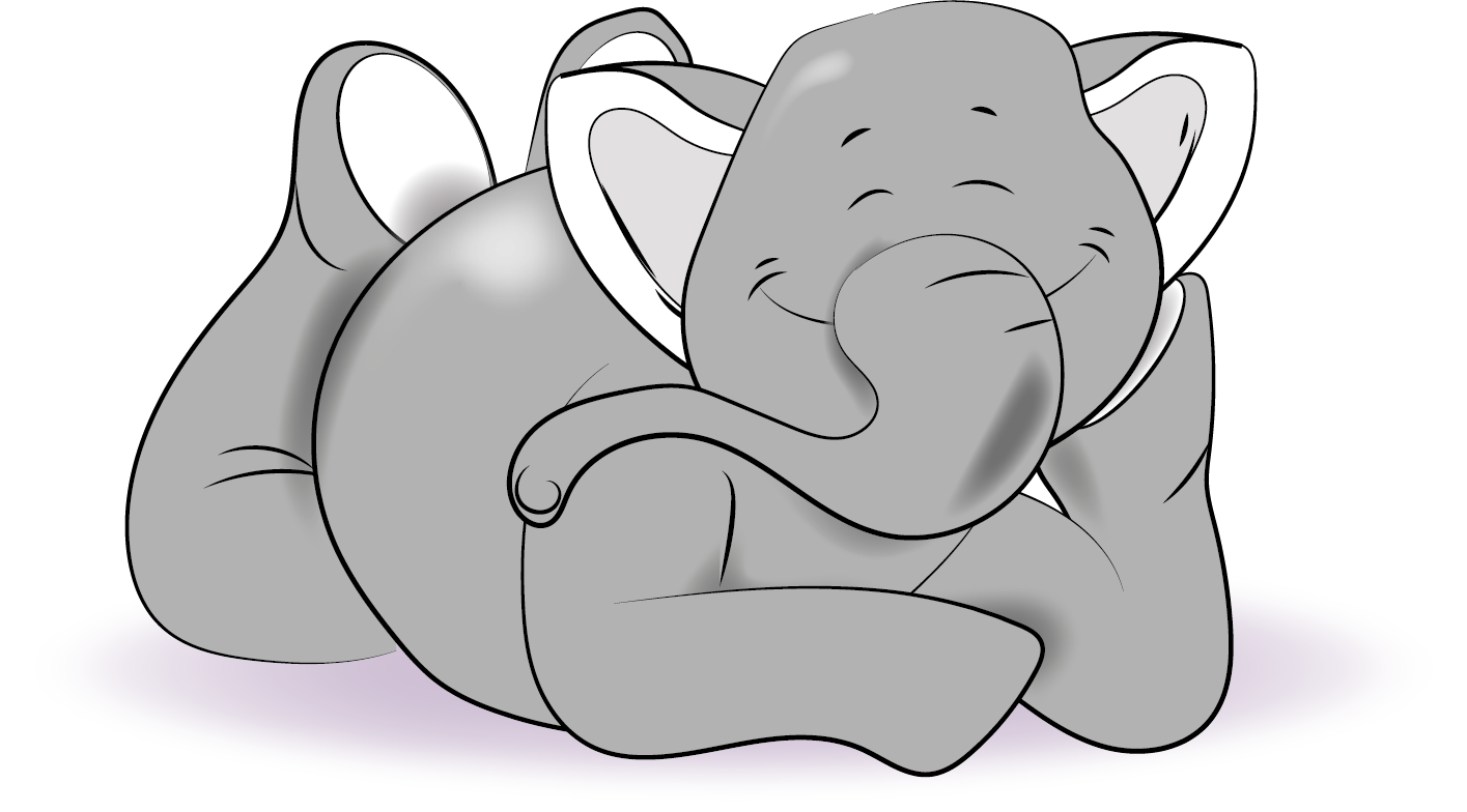 A drawing of an elephant laying down with its trunk on its face
