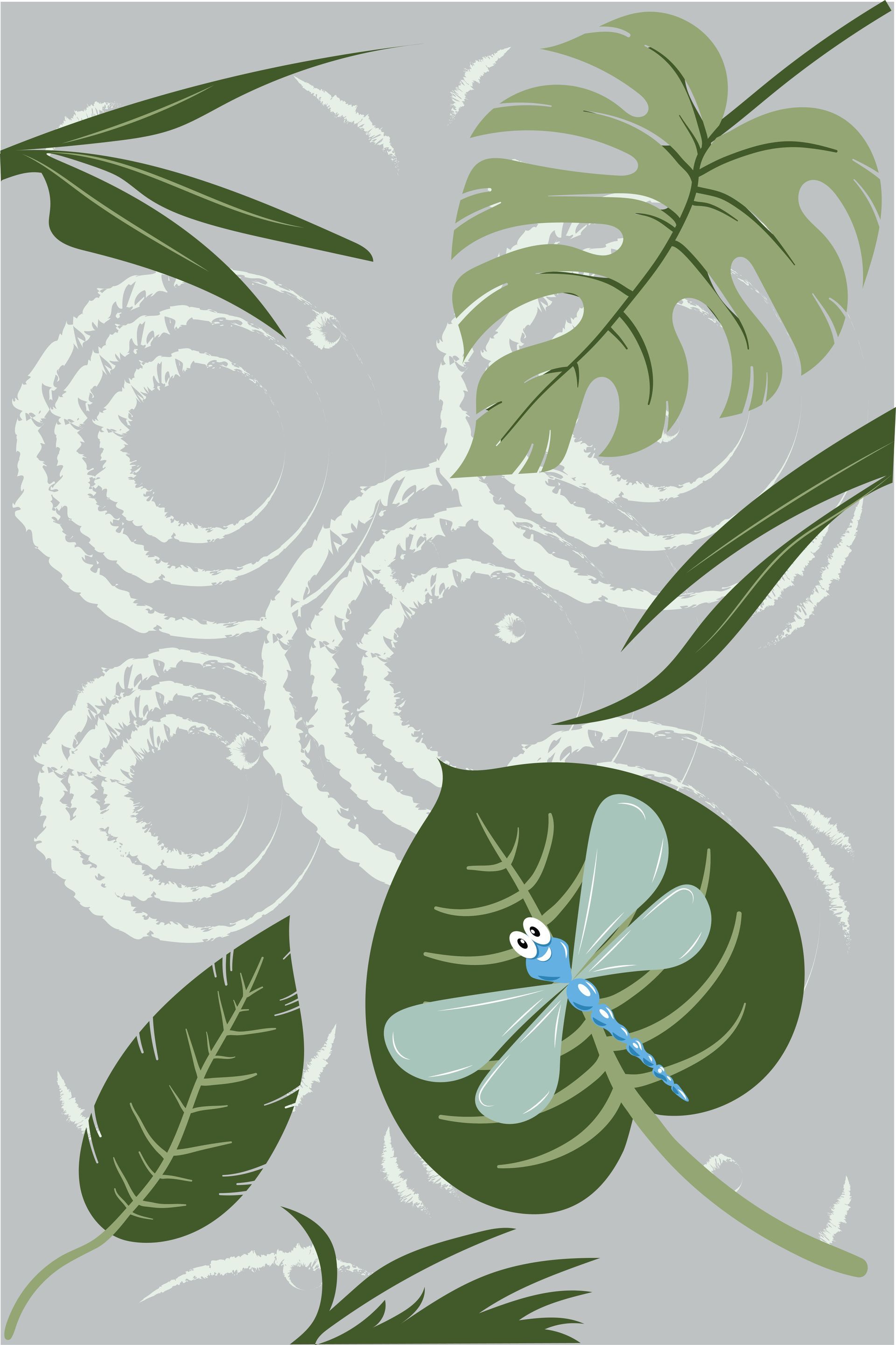 A dragonfly is sitting on a green leaf