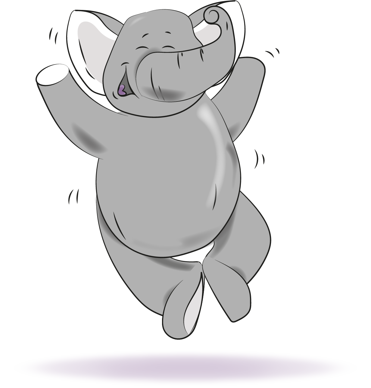 A cartoon elephant is jumping in the air