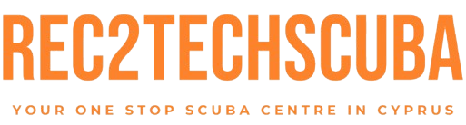 A logo for rec2techscuba your one stop scuba centre in cyprus