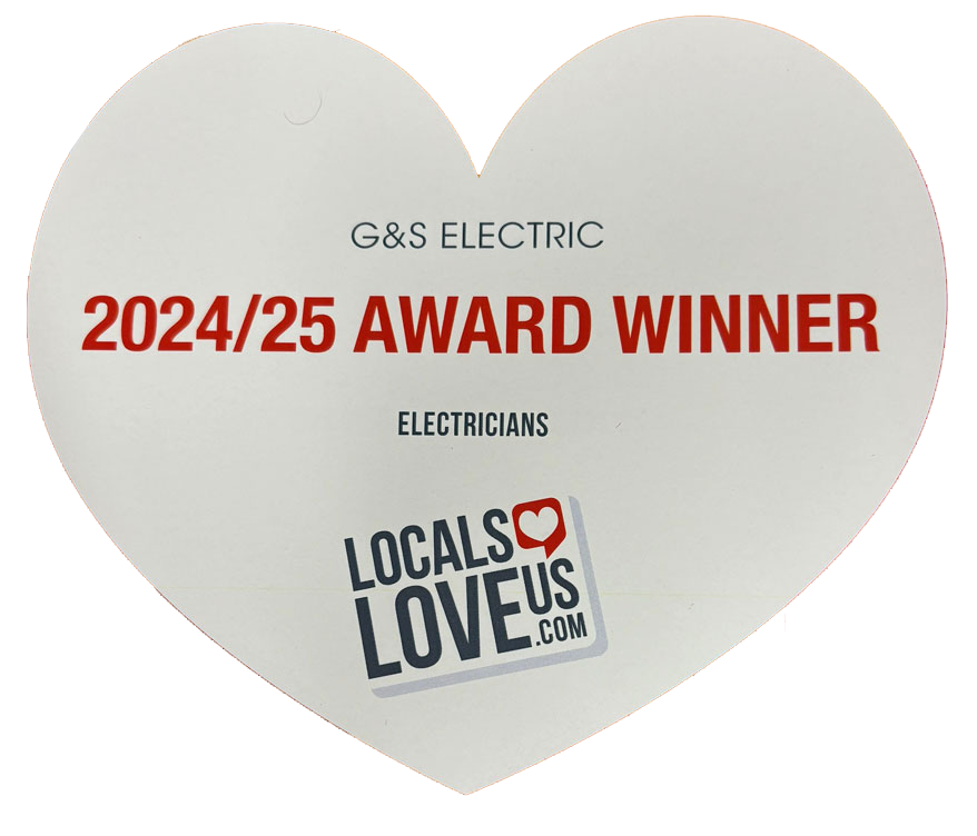 White heart-shaped award. G&S Electric 2024/25 Award Winner, Electricians. Logo: Locals Love Us.