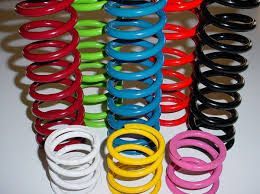 A bunch of colorful springs are sitting on top of each other on a table.