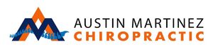 A logo for austin martinez chiropractic with a blue and orange logo