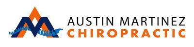 A logo for austin martinez chiropractic with a blue and orange logo