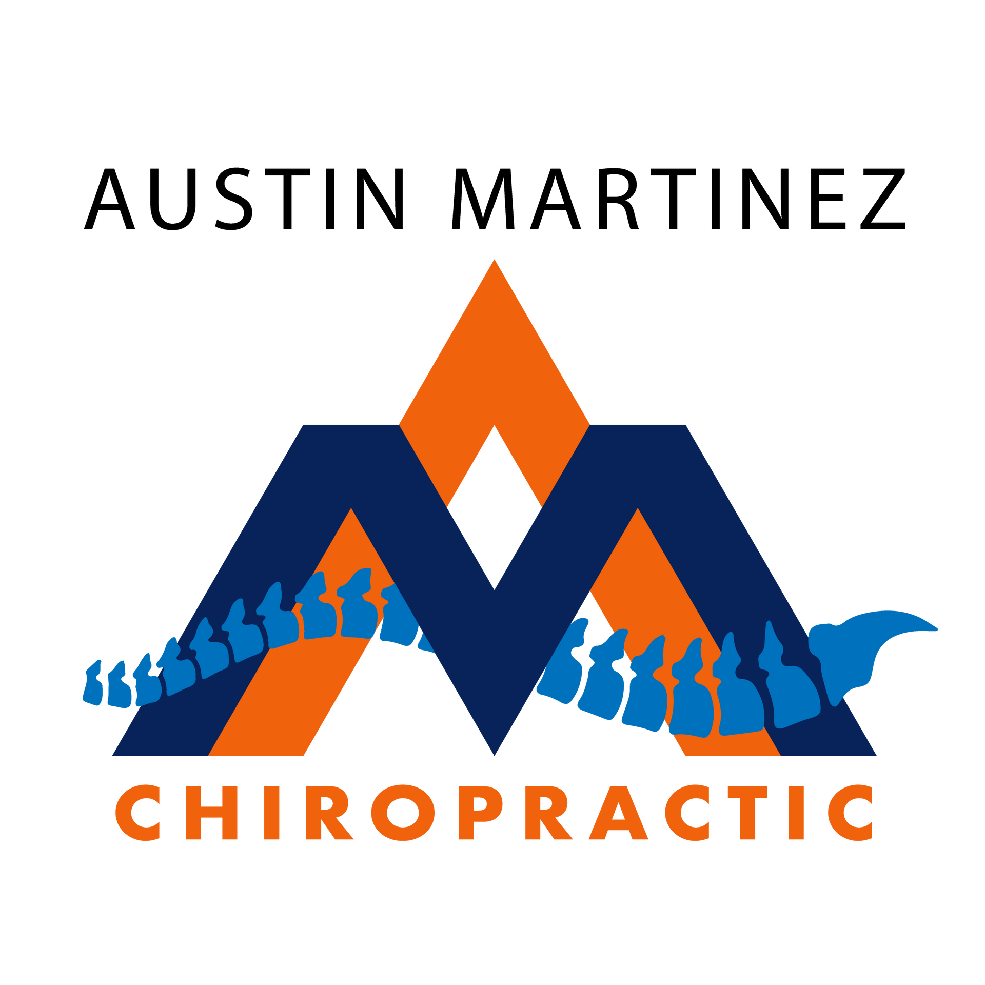 A blue and orange logo for austin martinez chiropractic