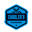 A blue and black logo for chadler 's plumbing