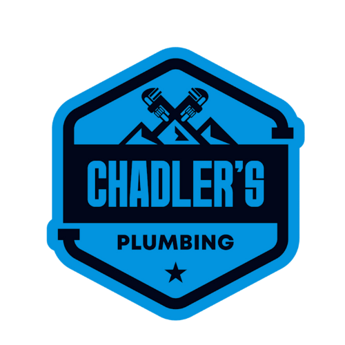 A blue and black logo for chadler 's plumbing