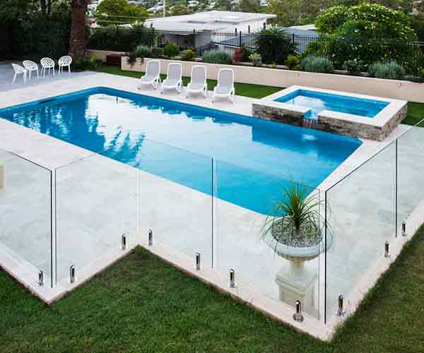 Modern Fibreglass Pool with Spa — Holiday Coast Pools in Coffs Harbour, NSW