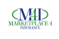 A blue and green logo for mad marketplace 4 insurance
