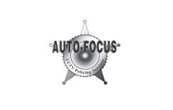 A black and white logo for auto focus , a security company.