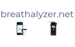 A logo for breathalyzer.net with a phone and a breathalyzer