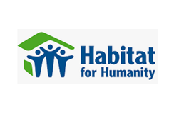 The habitat for humanity logo is blue and green