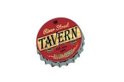 A bottle cap with the word tavern on it.