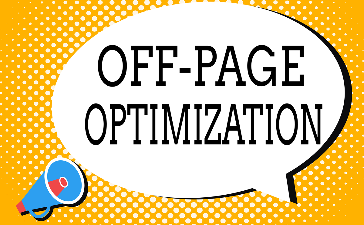 A megaphone is next to a speech bubble that says off-page optimization