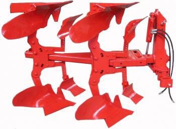Double reversible plows and hydraulic reversible three ploughshare plows