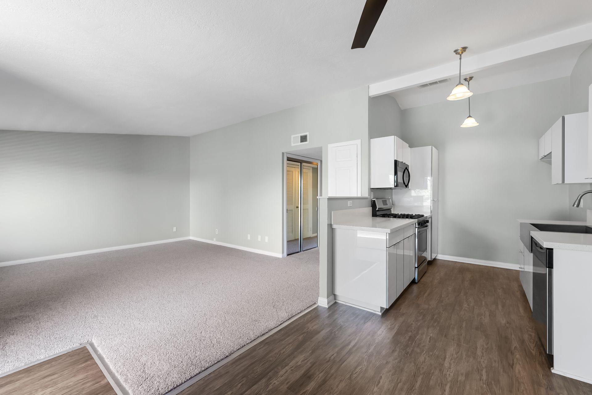 kitchen and living room