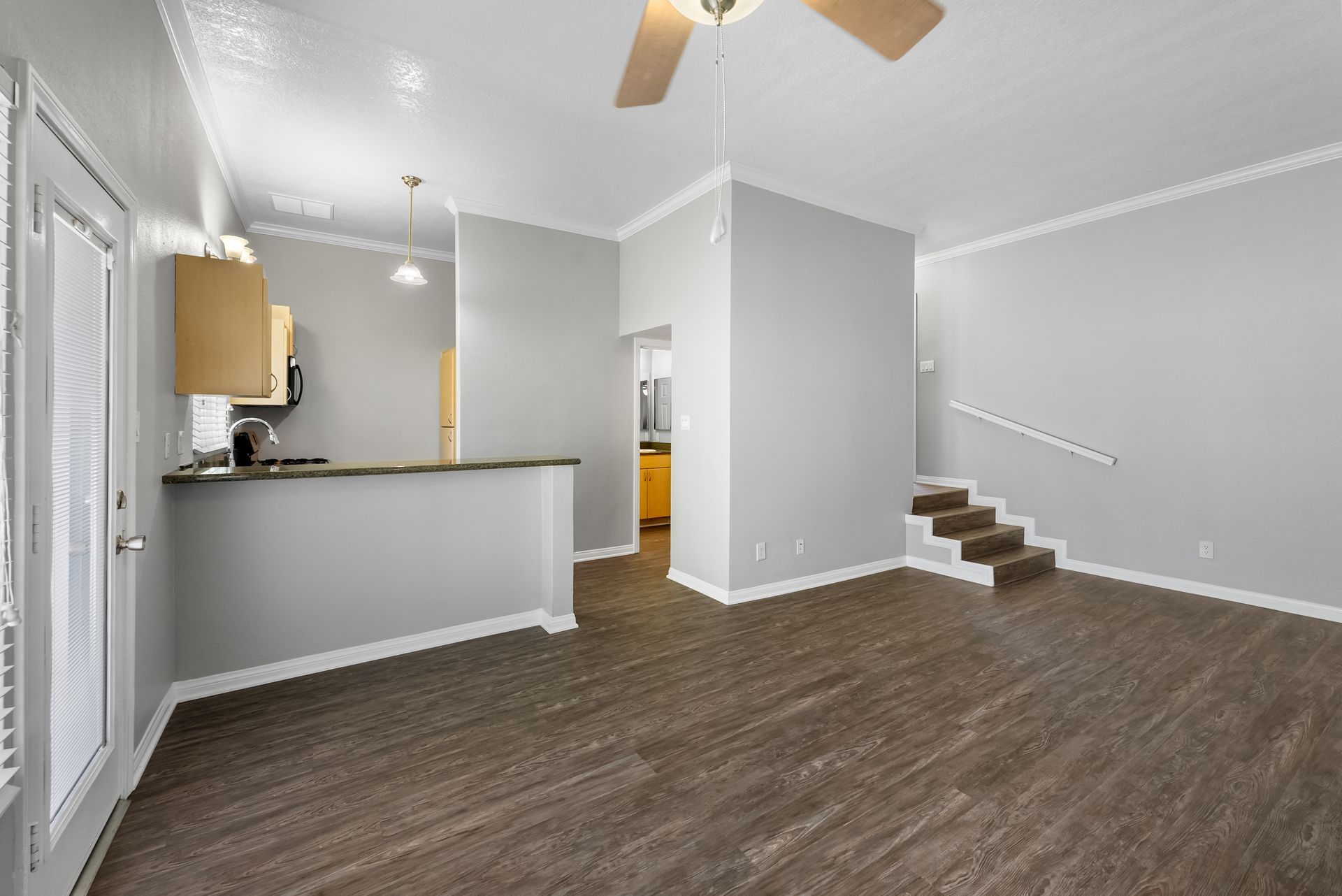 living room with kitchen