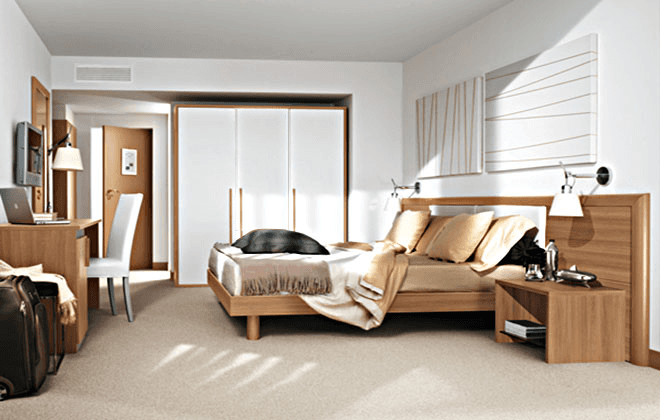 bedroom with wooden furnishing accessories