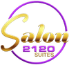 Logo for Salon 2120 Suites with gold text inside a purple circular outline on a white background.