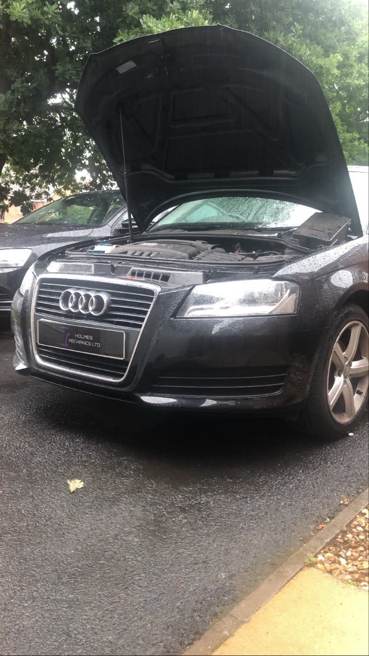 black car bonnet open