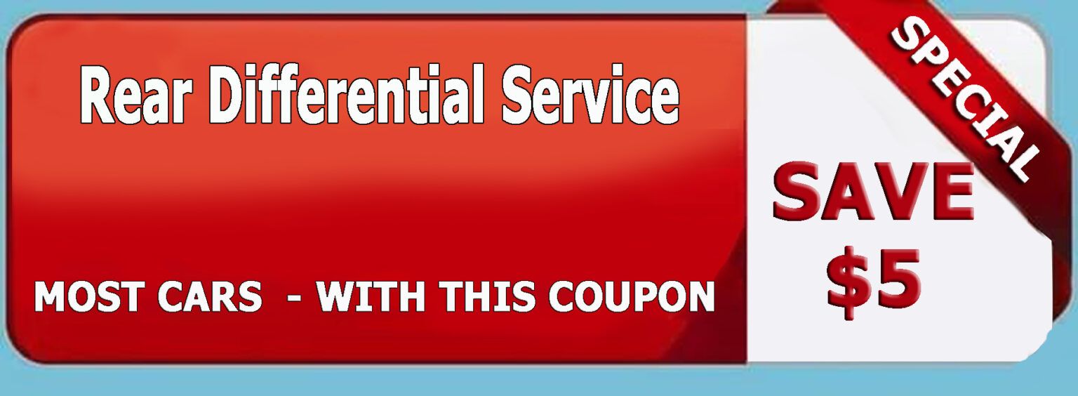 A red button that says rear differential service save $ 5